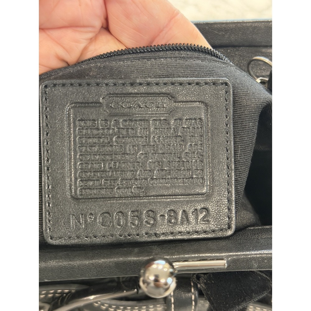 Coach Hampton Frame Bag Black Leather Kiss Lock Satchel Vintage 8A12 C05S-8A12 - Picture 3 of 8